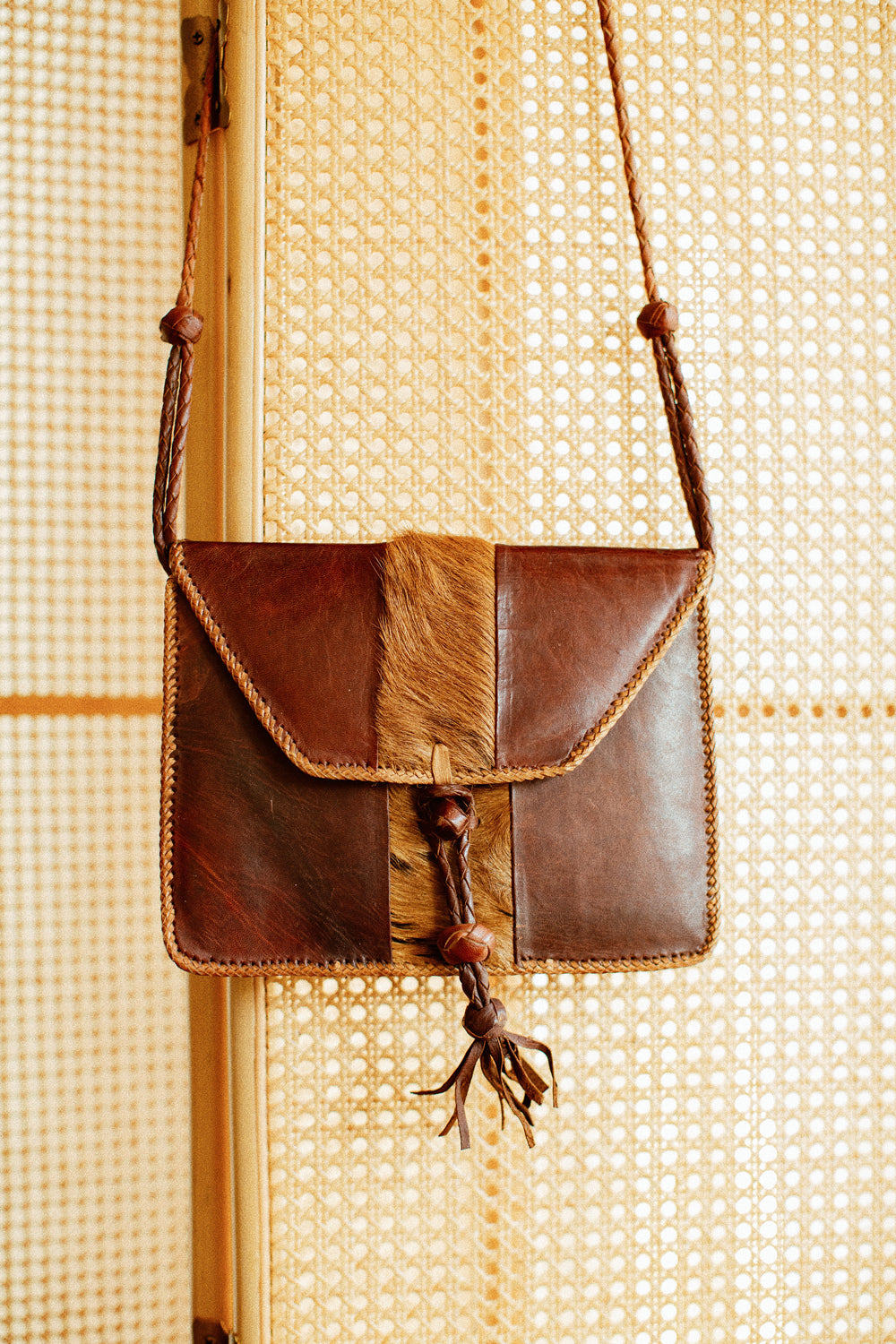 Camel Leather Bag With Exposed Fur