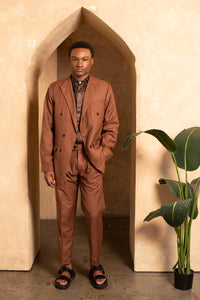 Relax Fit Double Breasted Suit in Cognac